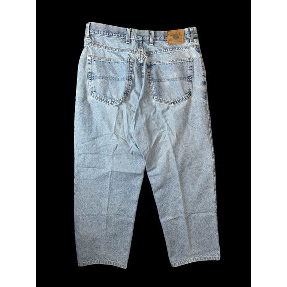 Vintage 90s Tommy Hilfiger Blue Jeans Mens Baggy 34 x 30 Flag Logo Spellout - Picture 3 of 7